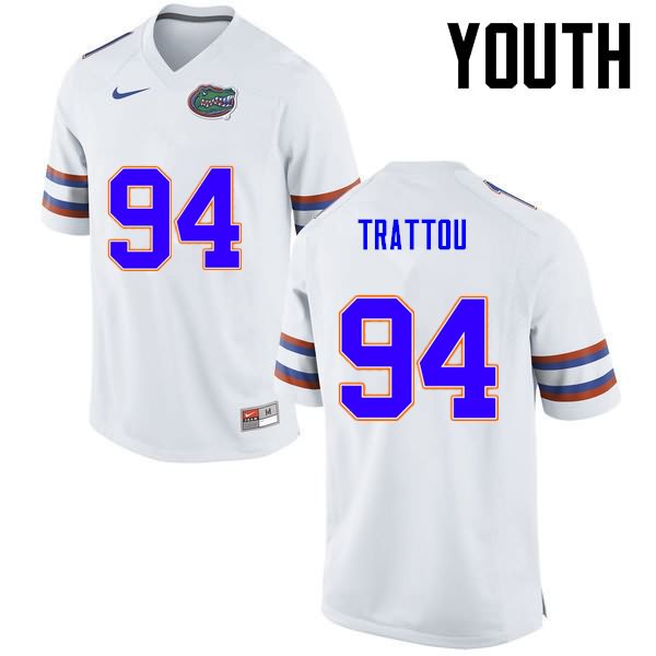 NCAA Florida Gators Justin Trattou Youth #94 Nike White Stitched Authentic College Football Jersey SGN3664NS